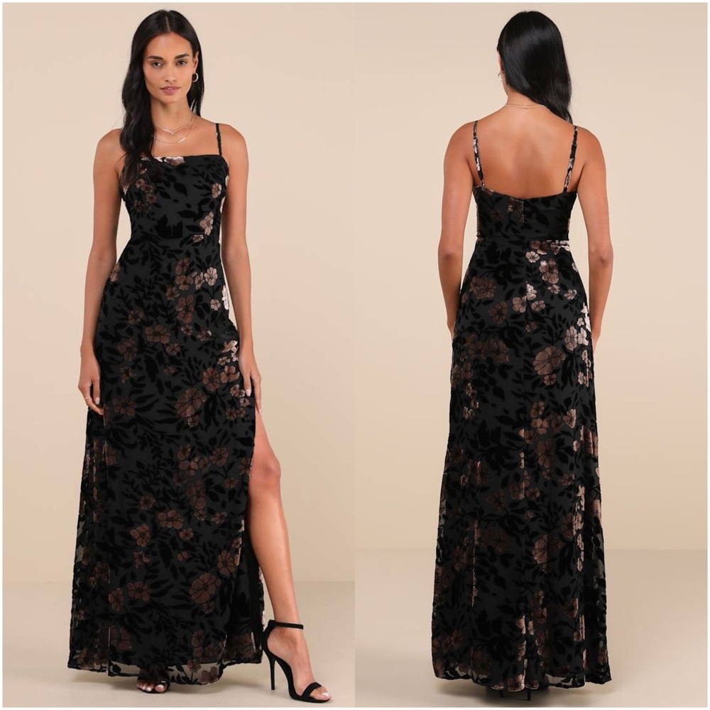 NWT Lulu's Black and Brown Floral Maxi Dress